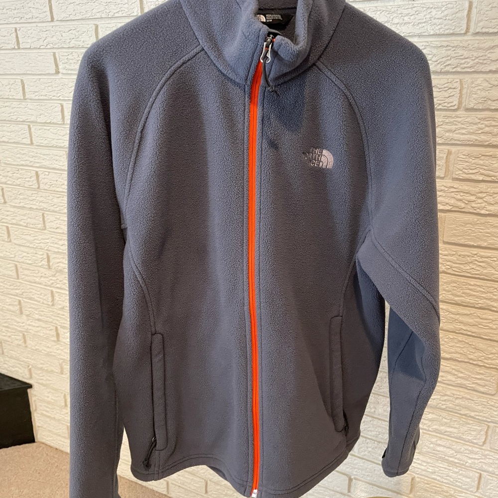 North face light grey / blue fleece men’s Medium
